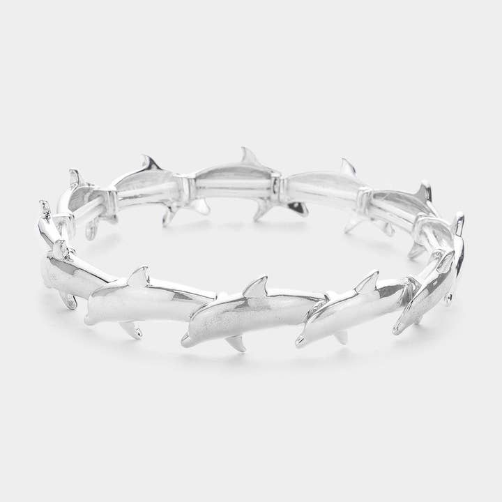 Silver Metal Dolphin Stretch Bracelet for wholesale by Sensibling Corp.