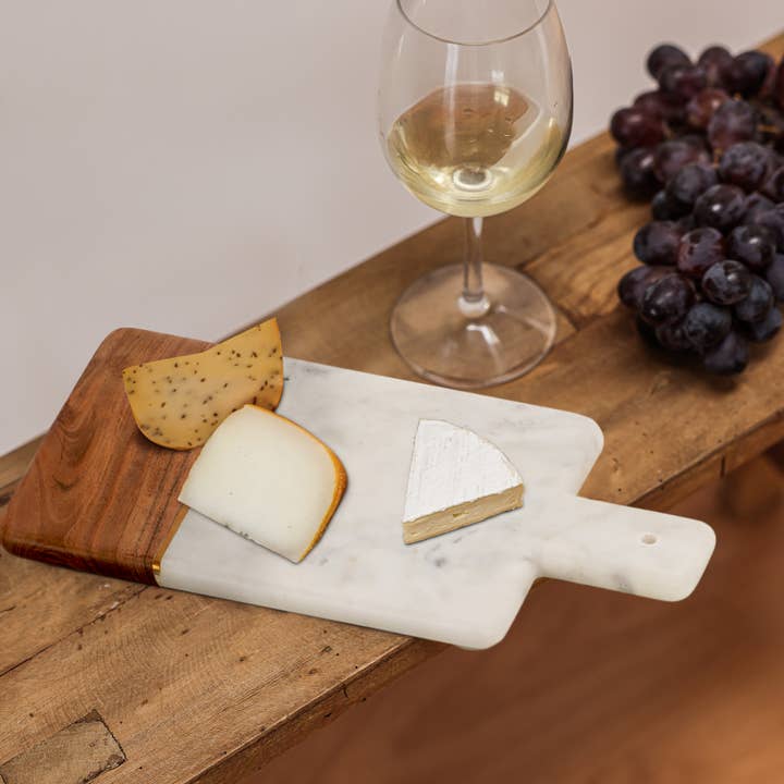 LuxeDesigns Co LLC - Wholesale Cheese Board - Wood & Marble Paddle Cheese, Crackers and Charcuterie Board3