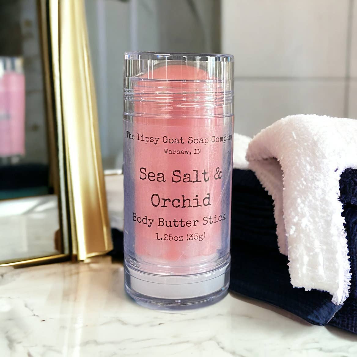 The Tipsy Goat Soap Company - Vente Lotions solides - Stick de Beurre Corporel au Sel Marin & Orchidée | Stick de Lotion Solide0