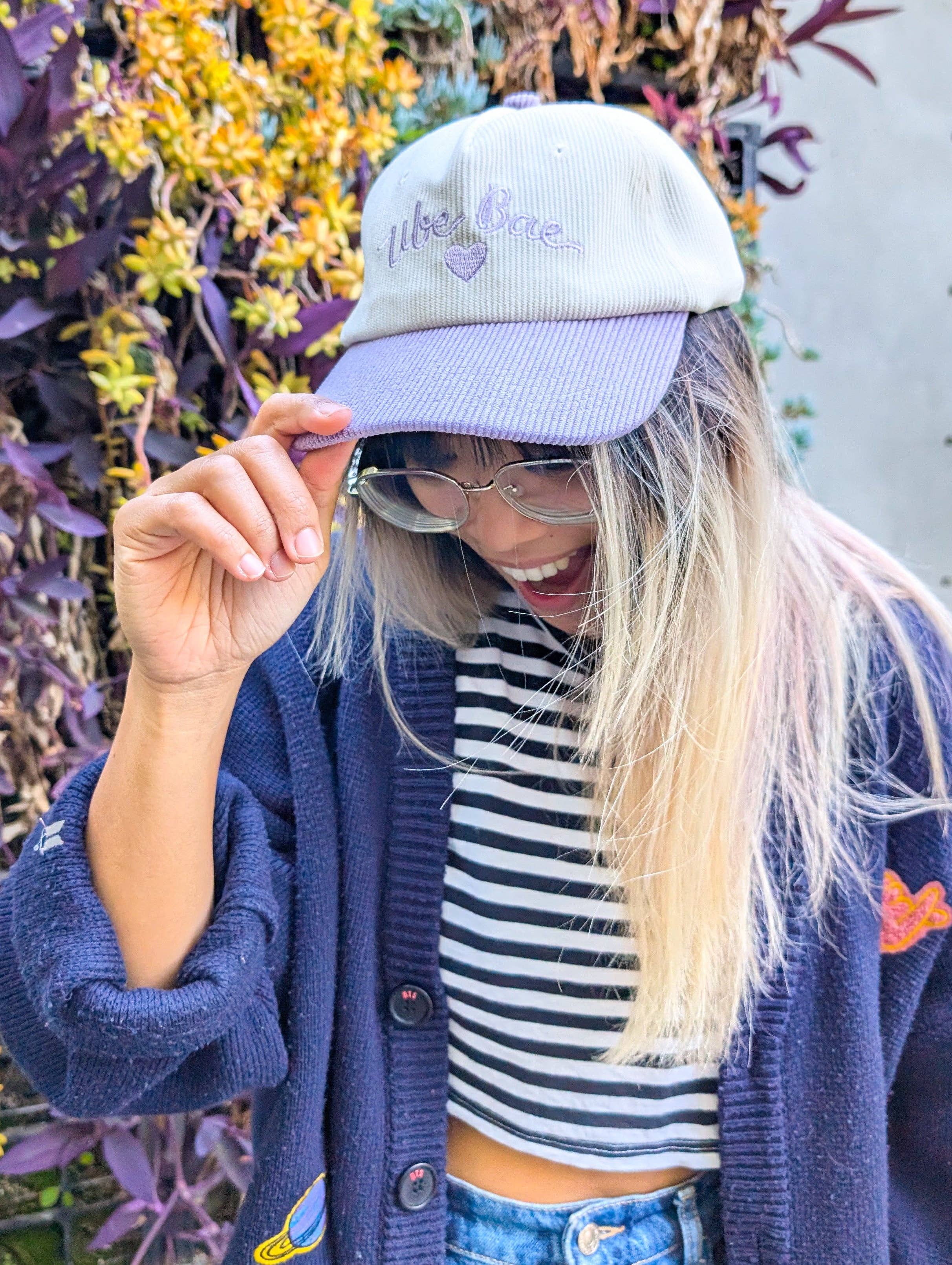 Le Petit Elefant - Vente Casquette de baseball – femme - Casquette de baseball en velours côtelé brodée Ube Bae3