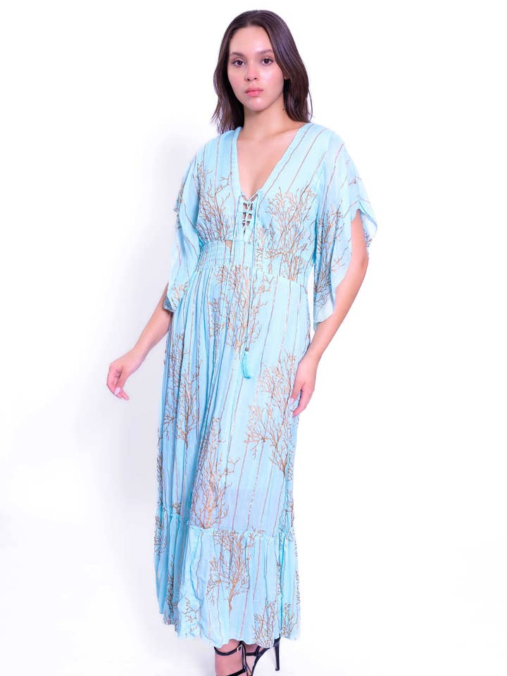 DK 8003 Lang Lurex Maxi Kjole for engroshandel hos Lazy Daisy