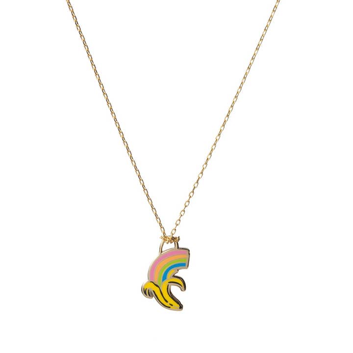 Collana con ciondolo a forma di banana arcobaleno - Gioielli dorati in oro 22 carati per la vendita all'ingrosso da parte di Yellow Owl Workshop