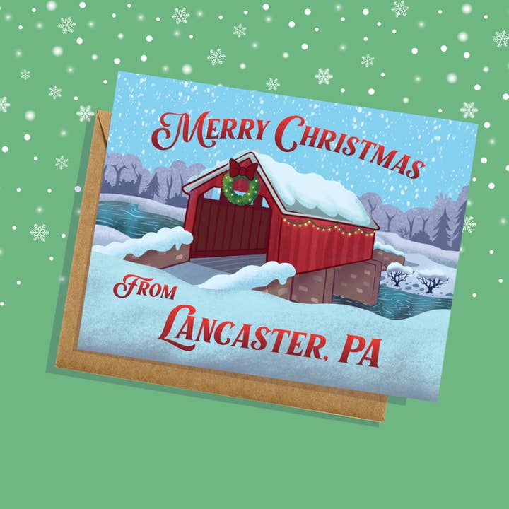 Tarjeta de puente cubierta Merry Christmas from Lancaster, PA para venta al por mayor de Lucky Mfg. Co.