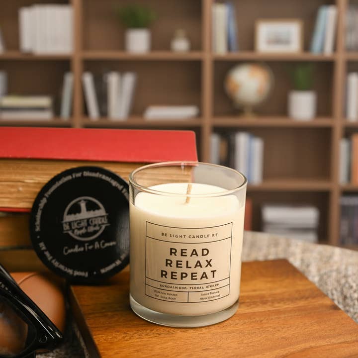 Be Light Candle RE – Vela em jarro/copo por atacado – Ler Relaxar Repetir, Vela Perfumada de Soja 12oz | Presente Vela3