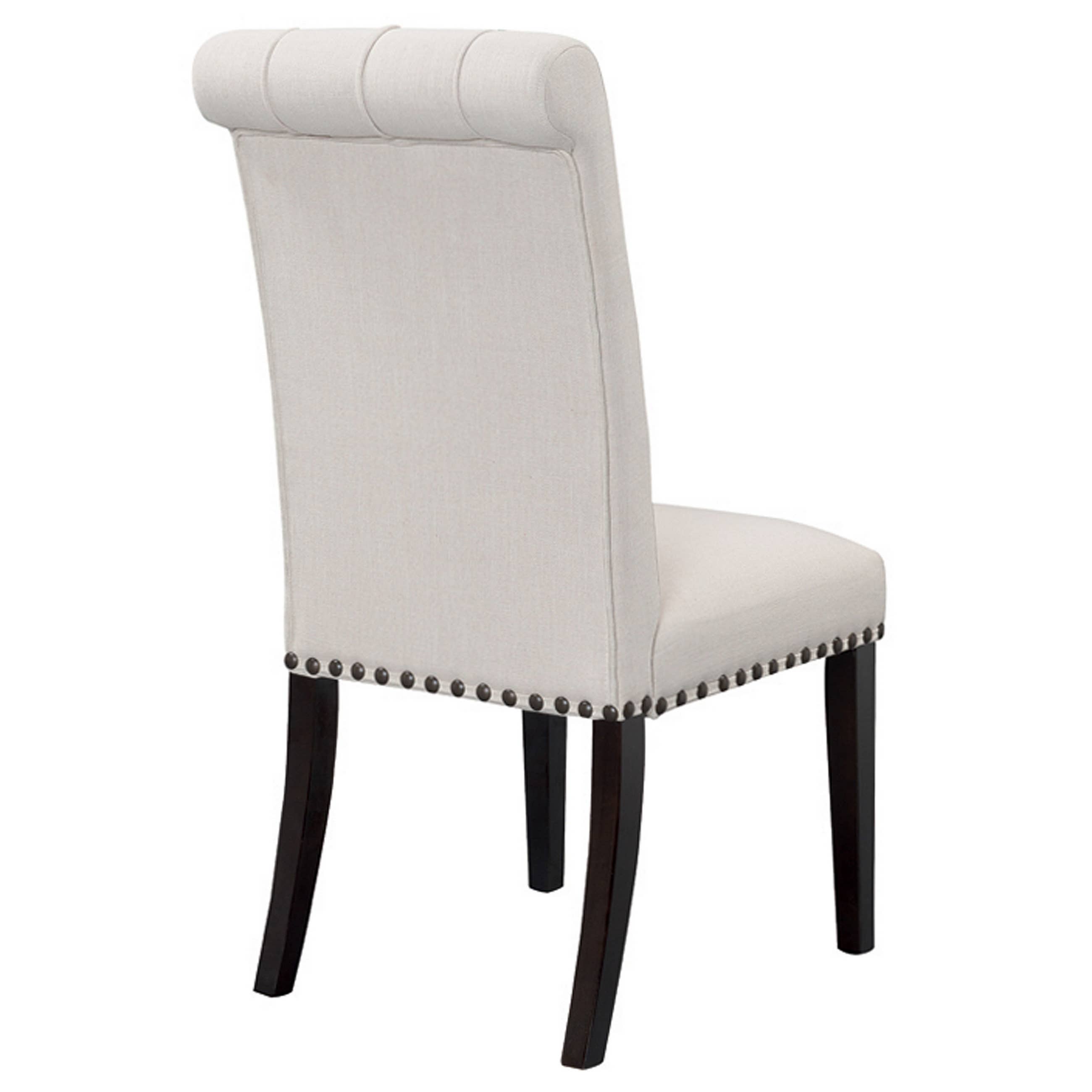 Glamour Home - Vente Chaises - Ensemble de chaises de salle à manger en tissu beige Aleki avec boutons capitonnés4