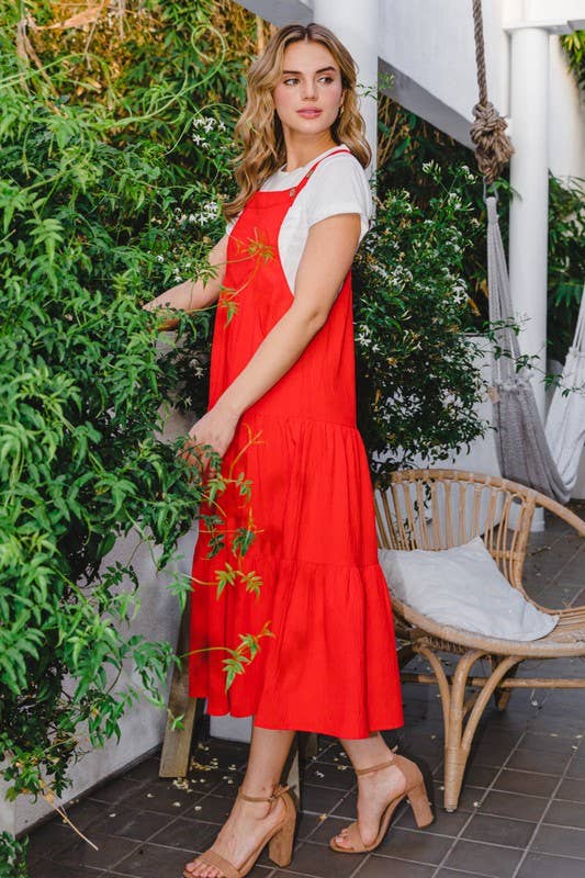 Oddi – wholesale Dress – Women's – Solid Button Sling Tiered Midi Dress0