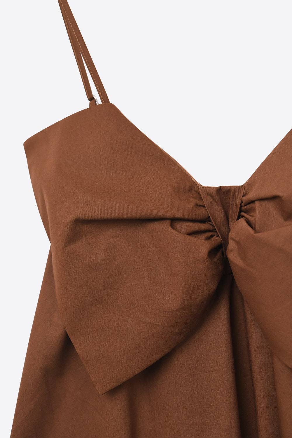 Brown poplin mini dress with a big bow detail for wholesale on Faire8