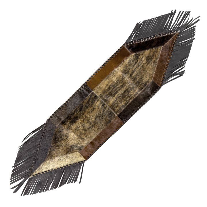Hair-On Hide 64" Table Runner with Leather Fringe for wholesale by American West