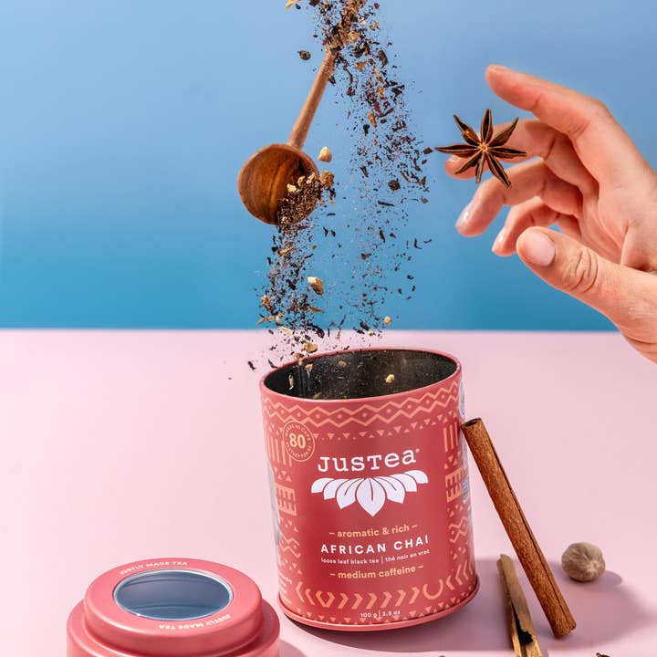 JusTea (No Import Fees to USA) - Wholesale Loose Tea - African Chai Tin & Spoon - Organic, Fair-Trade, Black Tea8