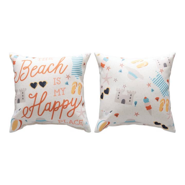 Ambiance de plage Le bord de mer est mon endroit heureux Coussin Climaweave pour la vente par Manual Woodworkers and Weavers, Inc.