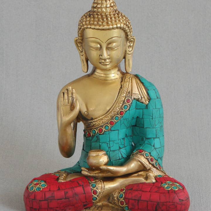 Buddha Groove – wholesale Dekorativ statyett – Buddha staty med färgglada detaljer, mässing