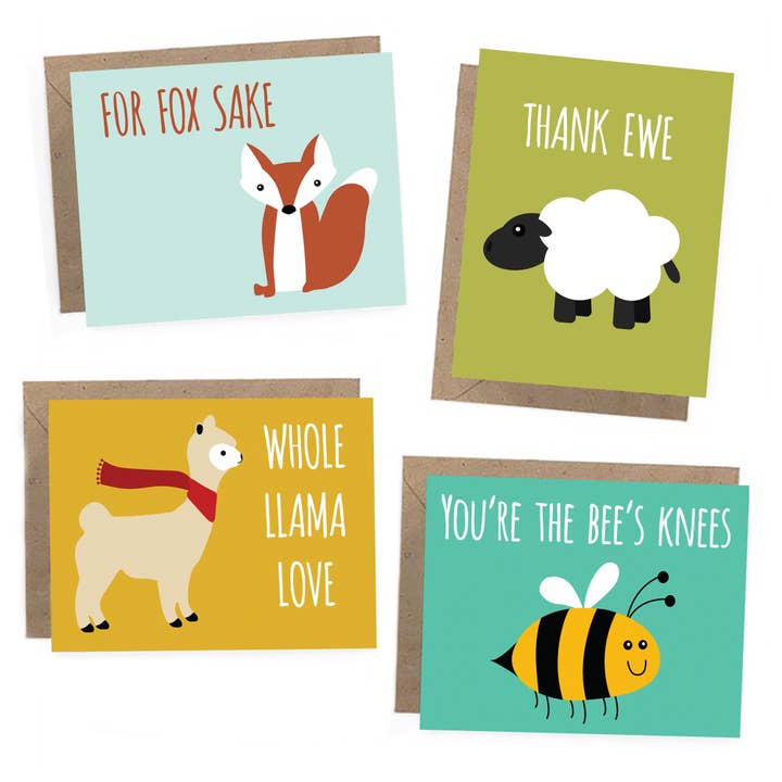 Animal Pun Note Cards - Set of 24 for wholesale by Mr. Sogs