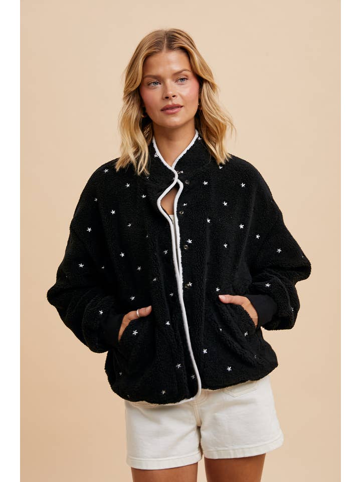 In Loom - Wholesale Jacket - Women's - SPECKLED EMBROIDERED SHERPA JACKET