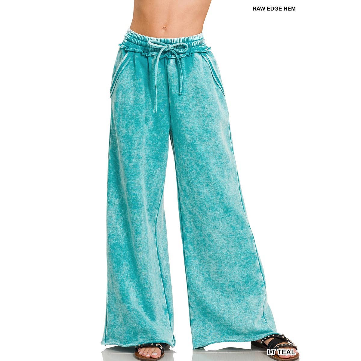 Apolline - Wholesale Pants - Women's - Acid wash fleece palazzo sweatpants with pockets12