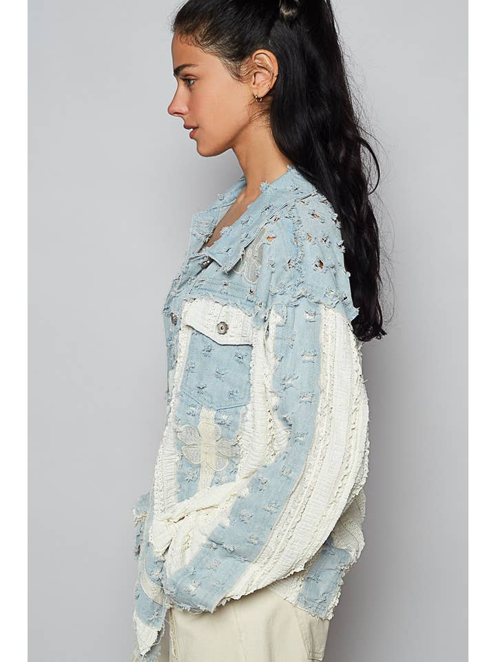 Long sleeve floral textured denim Jacket for wholesale on Faire