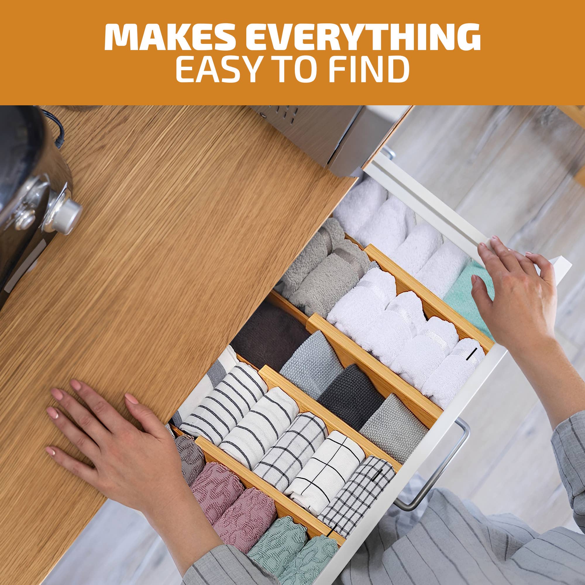 Bambusi – Großhandel Schubladen-Organizer – Schubladenteiler aus Bambus, verstellbare Schubladenablage, 4er-Pack4