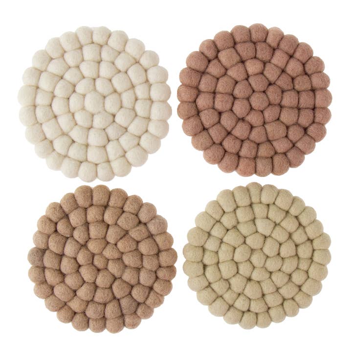 Global Crafts - Wholesale Coasters - Rose Quartz Tonal Felt Ball Coasters, Set of 42