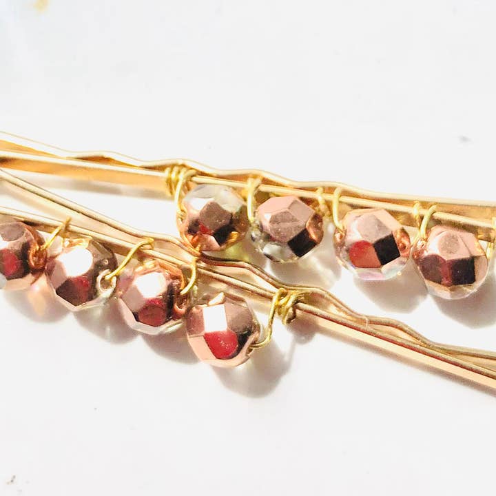 Épingles à cheveux dorées, perles en verre tchèque en or rose, 2 pièces Set, Coiffure pour la vente par ShellyCakes