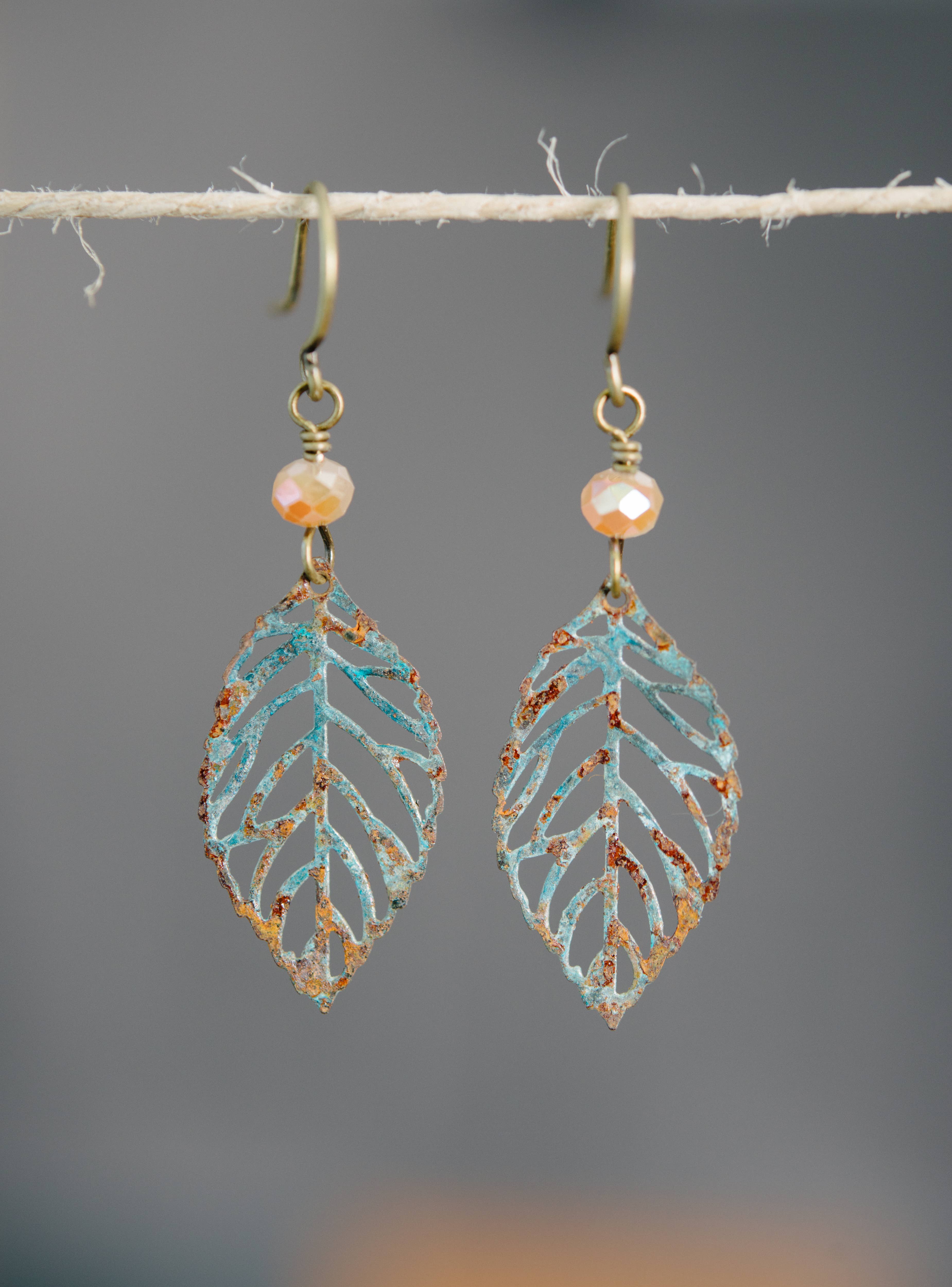 Mojito Oxidized Brass Leaf Dangle Earrings for wholesale by Metric Forrest Studio