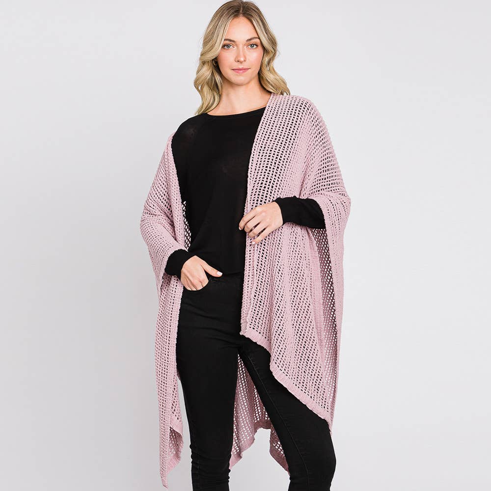 Sensibling Corp. – wholesale Poncho - Dam – Solid Chenille Virkad Ruana Poncho28
