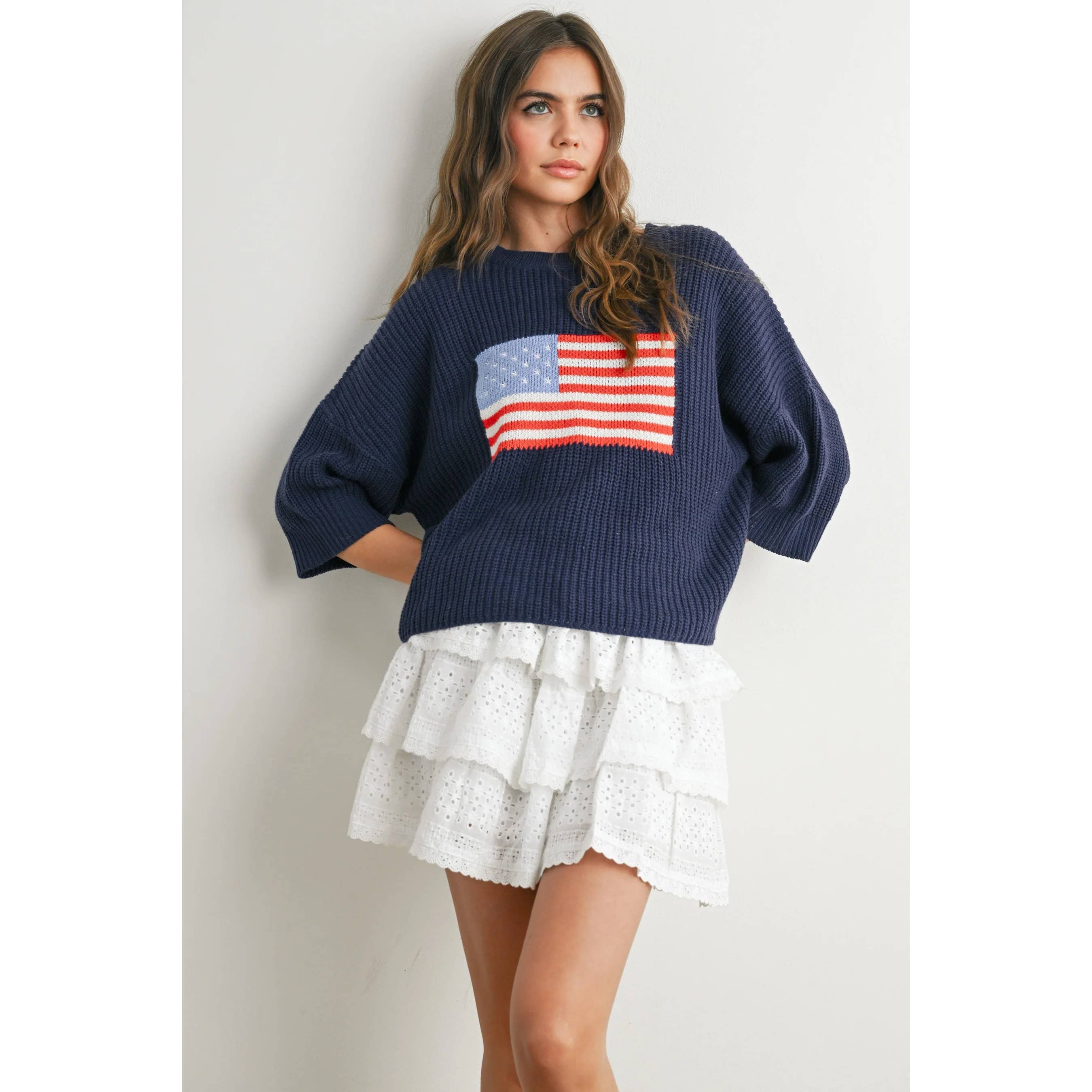 Apolline - Wholesale Knit Sweater - Women's - Patriotic Flag Print Knit Sweater for Bold Style and Comfort9