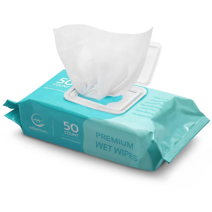 AllSett Health - Wholesale Face & Body Wipes - Body Wipes for Adults - XL Wet Wipes 8" x 12" (50 count) | Rinse Free Bathing Wipes - Wash Cloths for incontinence, Disposable Washcloths with Aloe Vera and Vitamin E - Camping, Elderly, Bathing
