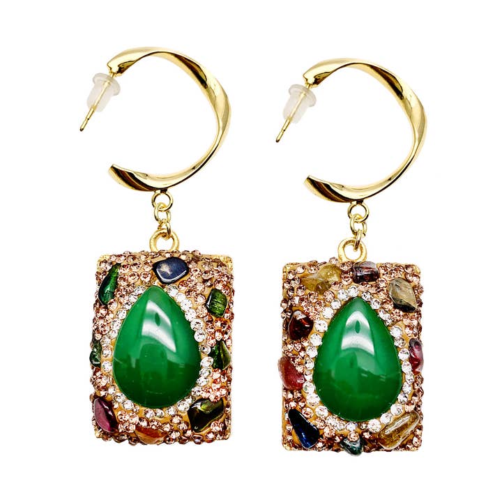 Turmalin med grøn Jade Hook Øreringe HE018 for engroshandel hos FARRA