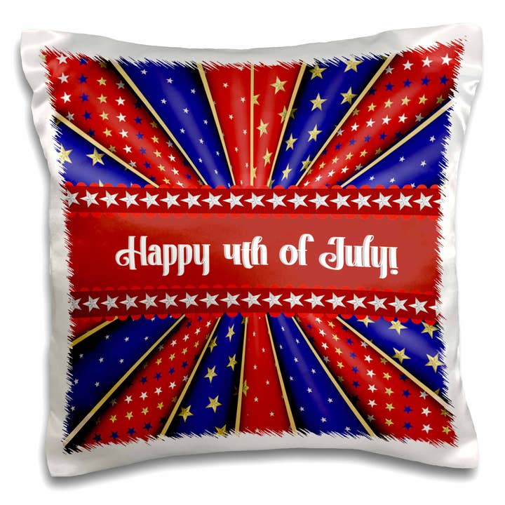 3dRose, Caleidoscópio de Estrelas e Riscas, Feliz 4 de Julho, Vermelho, Azul, Branco, Fronha por atacado de 3dRose