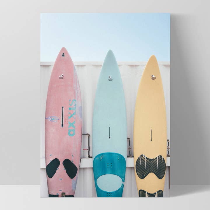 PRINT AND PROPER - Wholesale Art Print - Pastel Surfboards Art Print. Retro Grainy Beach Poster