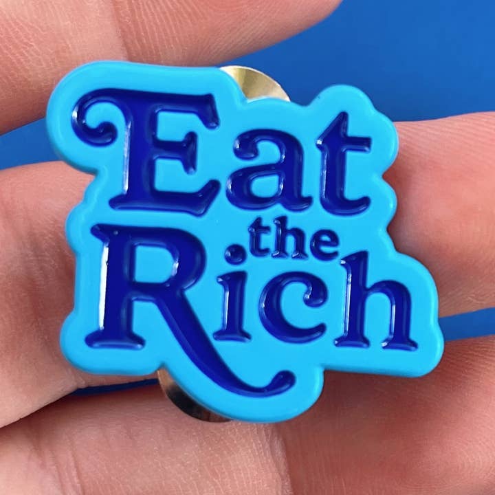 Eat the Rich Pin - Blue Retro for wholesale by TheThirdArrow