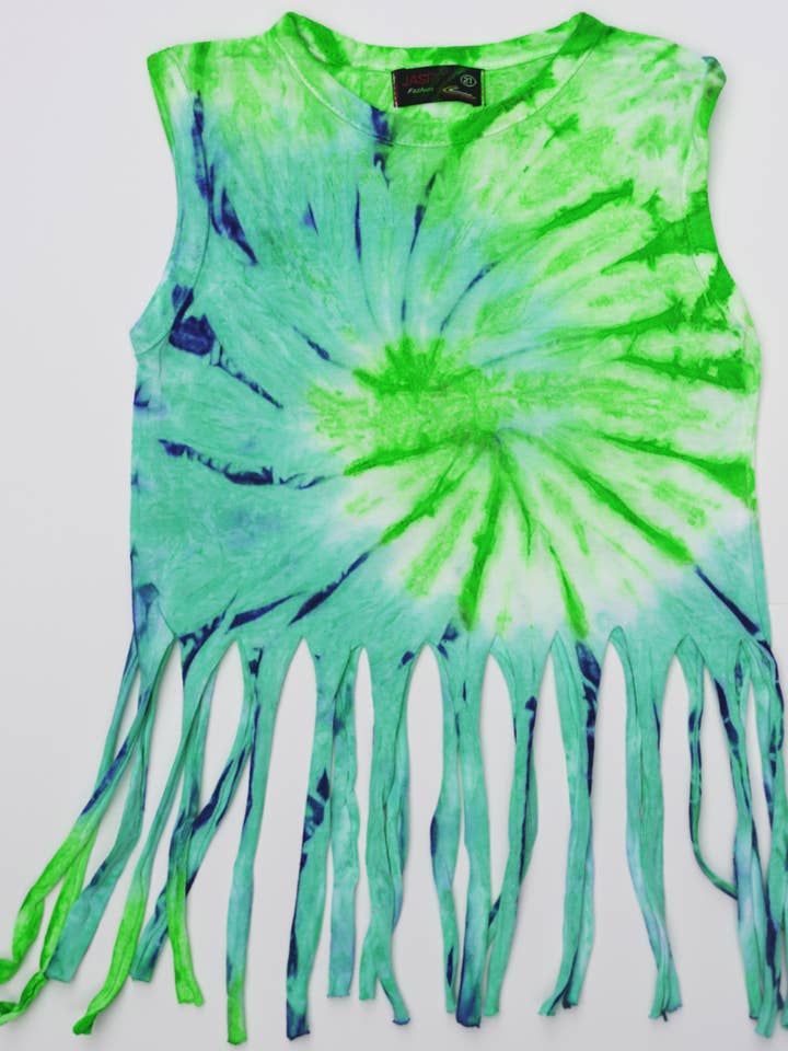 TD-480 Girls Tie Dye Fringe Top for wholesale by Jasper Fashion