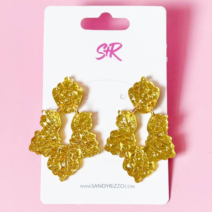 Sandy + Rizzo - Wholesale Dangle Earrings - Gold Lamé Acrylic Priscilla Dangle Earring3