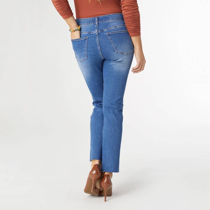 Medium Denim EverStretch Straight Ankle with Multi Colored Stripe for wholesale on Faire