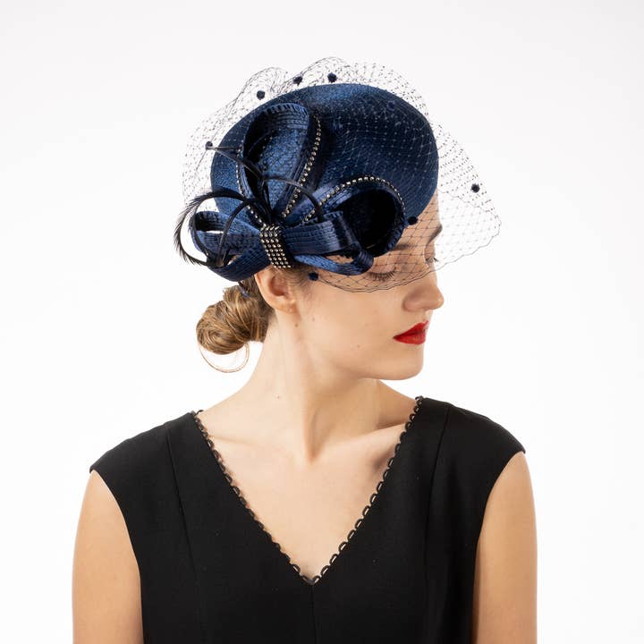 KaKyCo - Wholesale Fascinator Hat - Women's - Satin Ribbon Veil Pillbox | 3215599