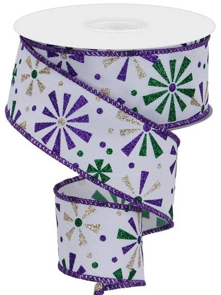 1.5"X10YD VINTAGE PINWHEELS WHITE/MARDI GRAS for wholesale by Waterman's Loft Inc.