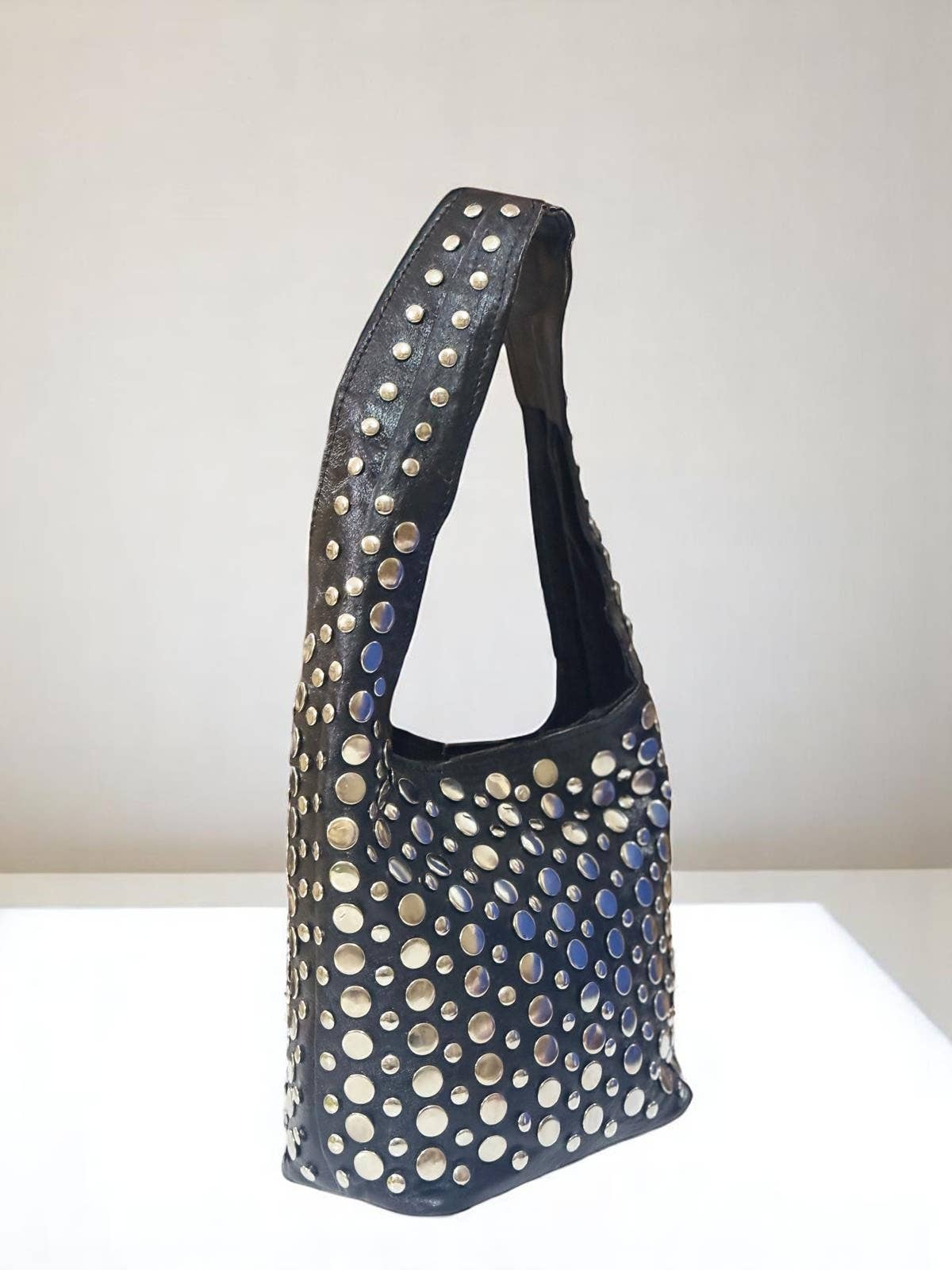 Melecraft - Wholesale Shoulder Bag - Women's - Black Leather Studded Shoulder Bag – Handmade in Morocco4