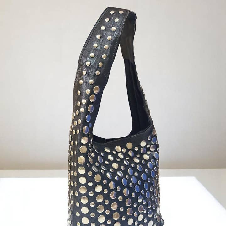 Melecraft – wholesale Shoulder bag – women's – Black Leather Studded Shoulder Bag – Handmade in Morocco4