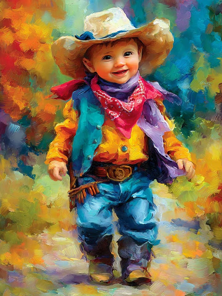 Fröhlicher Baby-Cowboy - Western-Kunstdruck - 8"x10" Kunstwerk für 11"x14" Rahmen für den Großhandel von Mowbi