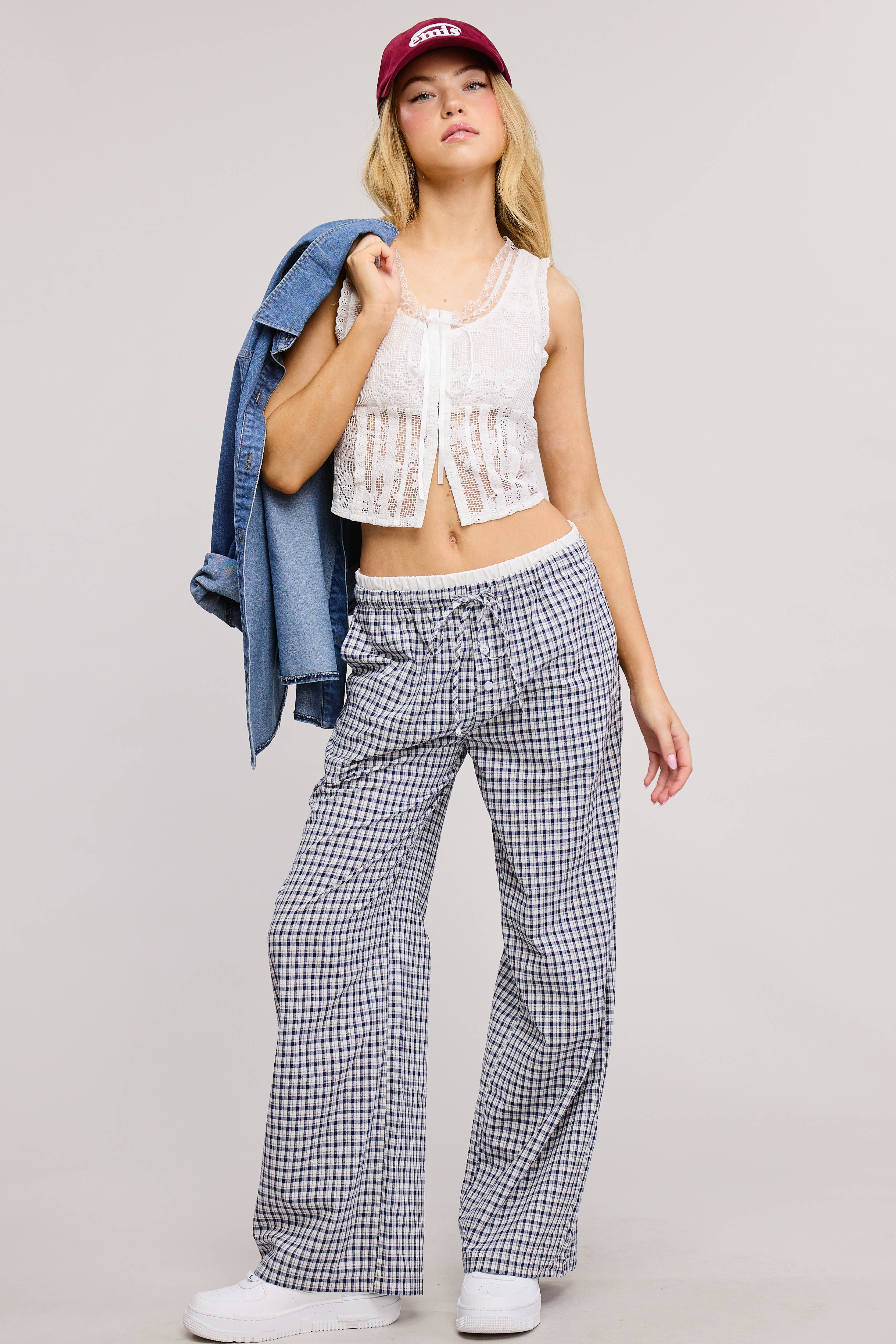Mimosa - Wholesale Lounge Sweatpants/Joggers - Women's - Gingham Boxer Lounge Pants with Contrast Waistband7