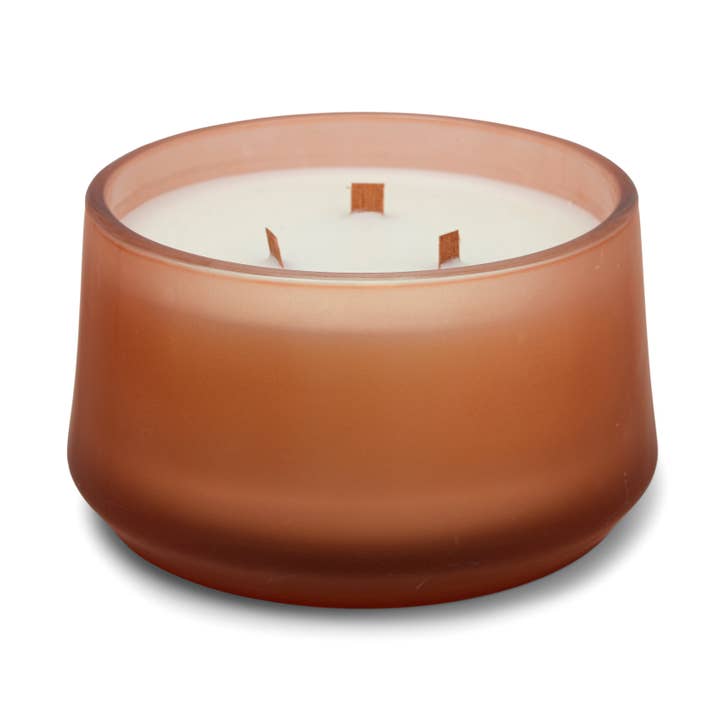 18 Oz 3 Wick Frosted Soft Pink Glass: Saffron + Patchouli for wholesale by Foundry Candle Co