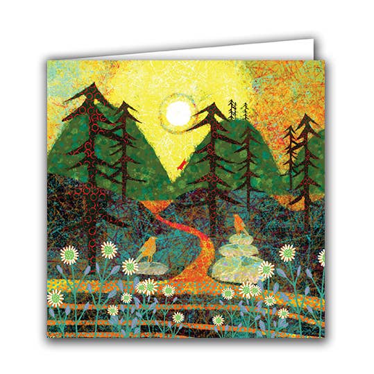 Blank Greeting Card - ''Two Birds and a Fox" for wholesale by Silver Birch Cards