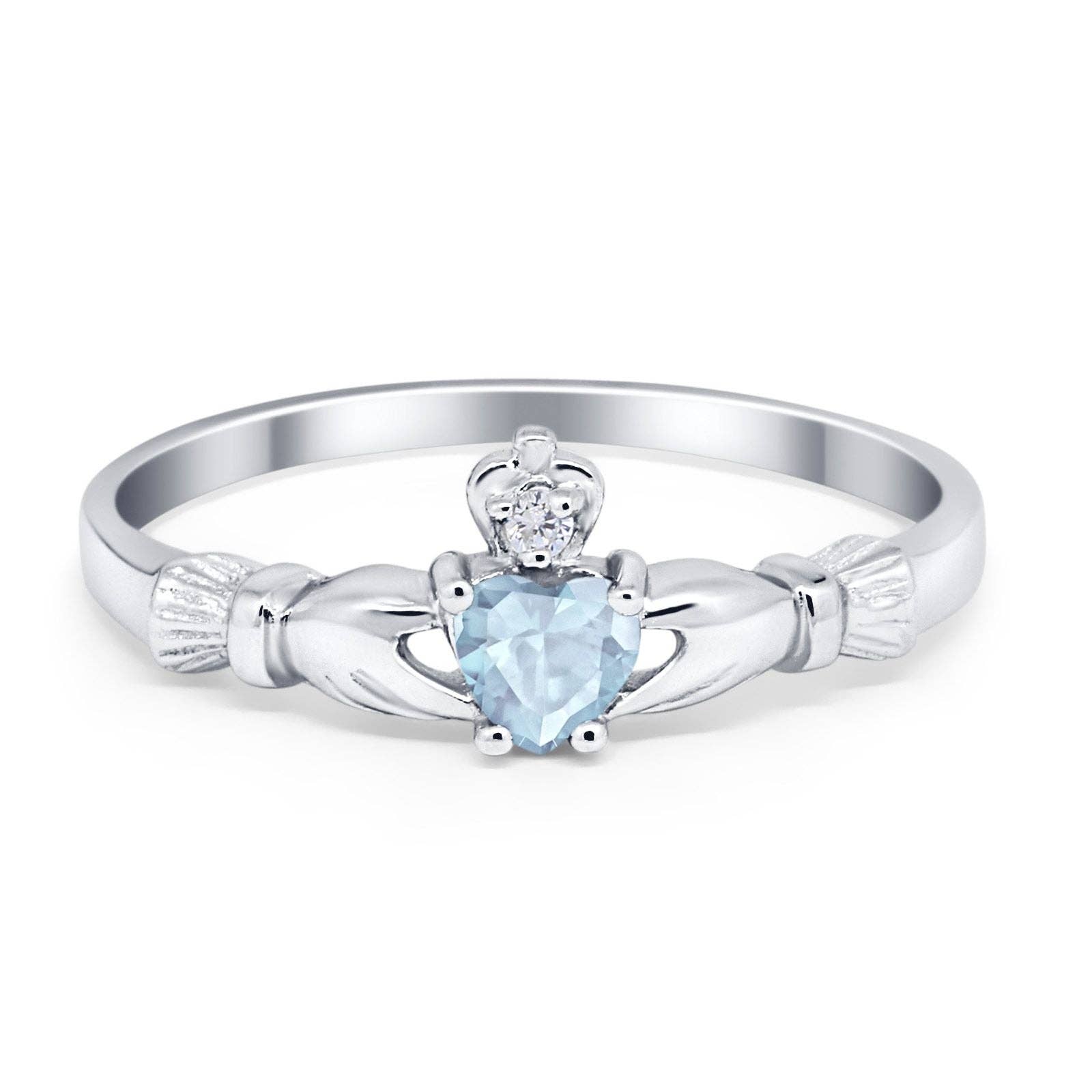 Claddagh Heart Promise Ring Simulated Aquamarine CZ for wholesale on Faire0