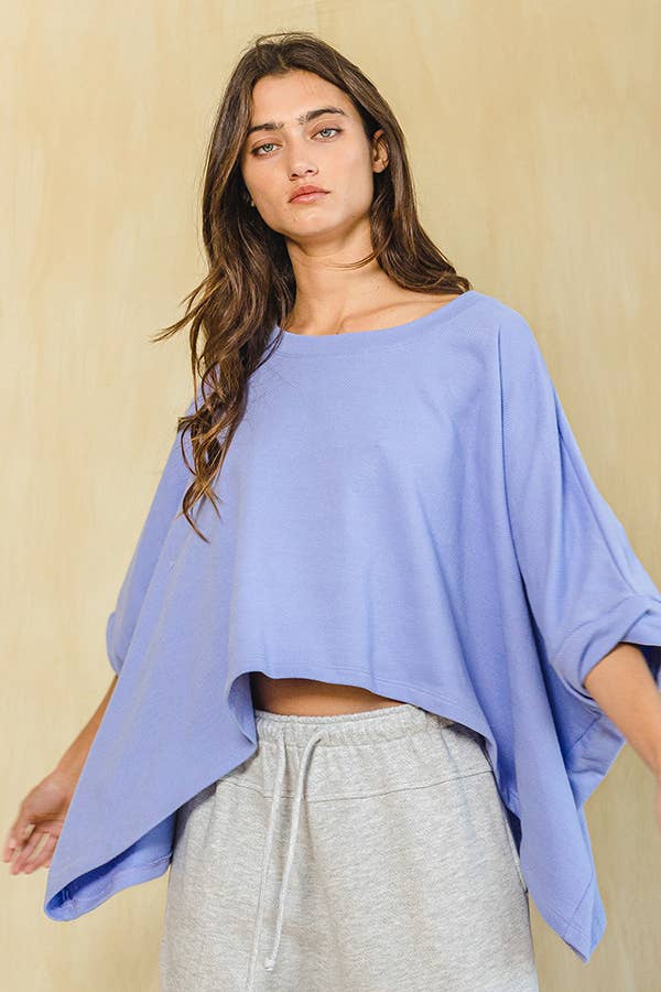 BUCKETLIST INC - Wholesale Knit Top - Women's - T1704D Solid French Terry Semi Crop Top1