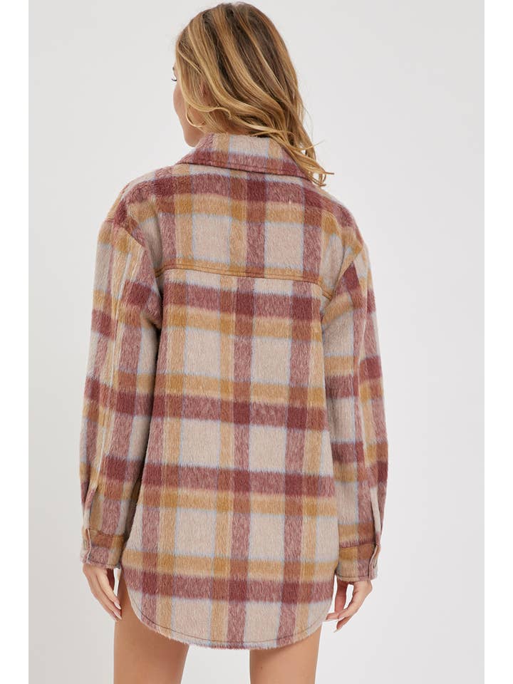 MAUVE BURGUNDY OUTERWEAR CLASSIC PLAID SHACKET/JACKET for wholesale on Faire5