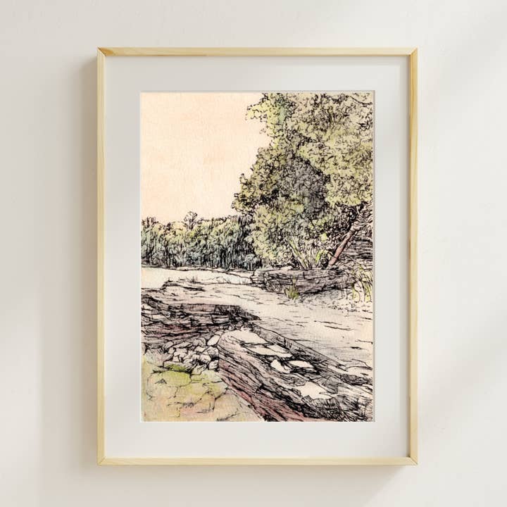 Impression d'art vintage du parc d'État de Newport Beach, Wisconsin pour la vente par Alexandra's Art and Studio