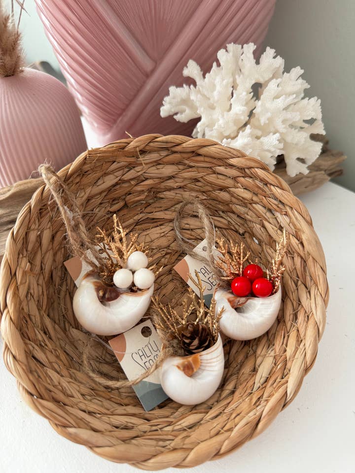 Whale Eye Shell Holiday Ornament - Gold Set of 12 for wholesale by Salty Sea Company