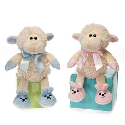 7IN BABY LAMBS WITH 2 ASST. COLOR TRIMS - BL, PK for wholesale by Fiesta Toys