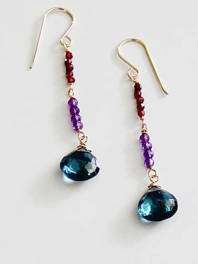 Heart Shaped London Blue Topaz w/ Amethyst & Garnet for wholesale by Judy Brandon Jewelry