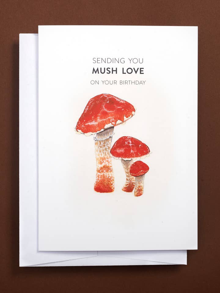 Mushroom Birthday Card, Mushroom Art Birthday Card for wholesale by Sword Fern Studios