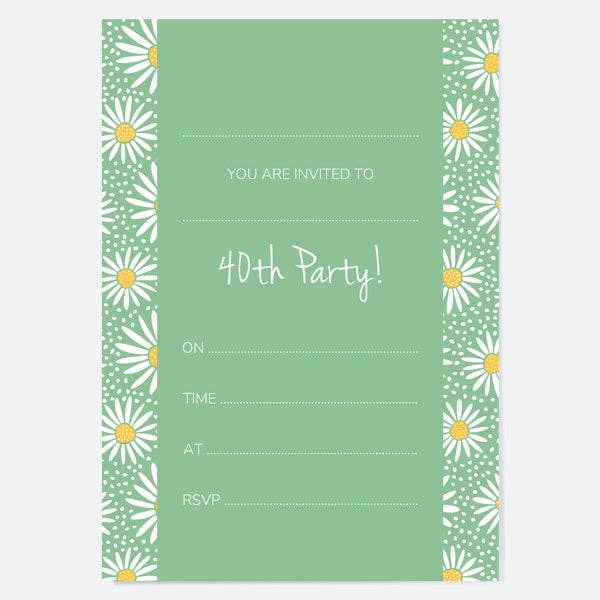 40th Birthday Invitations - Oopsy Daisies - Pack of 10 for wholesale by Dotty About Paper